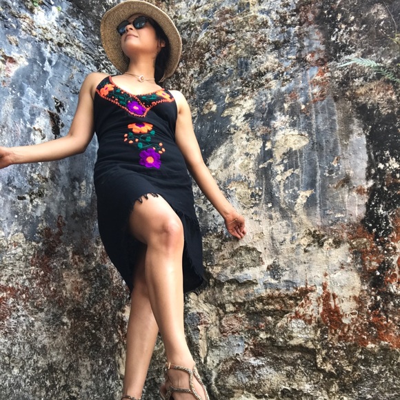 Black Embroidered Halter Dress - Picture 3 of 4